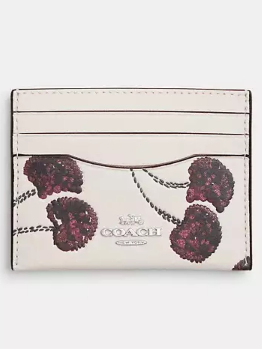 Coach slim ID Card Case in Cream with cherry 🍒 Print